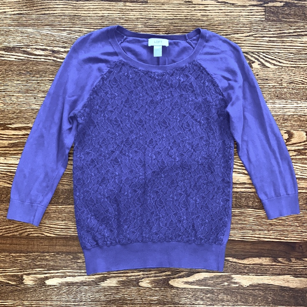 LOFT Purple Lace 3/4 Sleeve Sweater